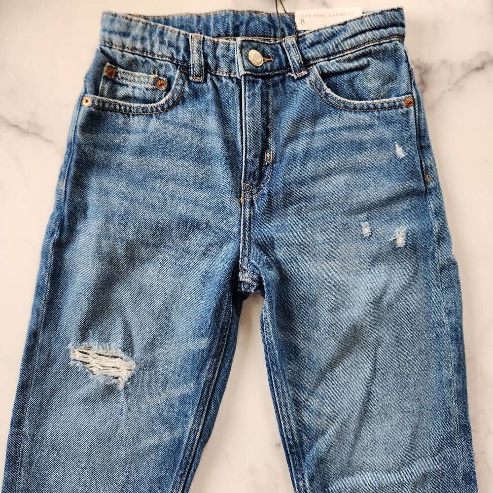 Zara boys 8 year blue jeans the real loose fit authentic denim distressed